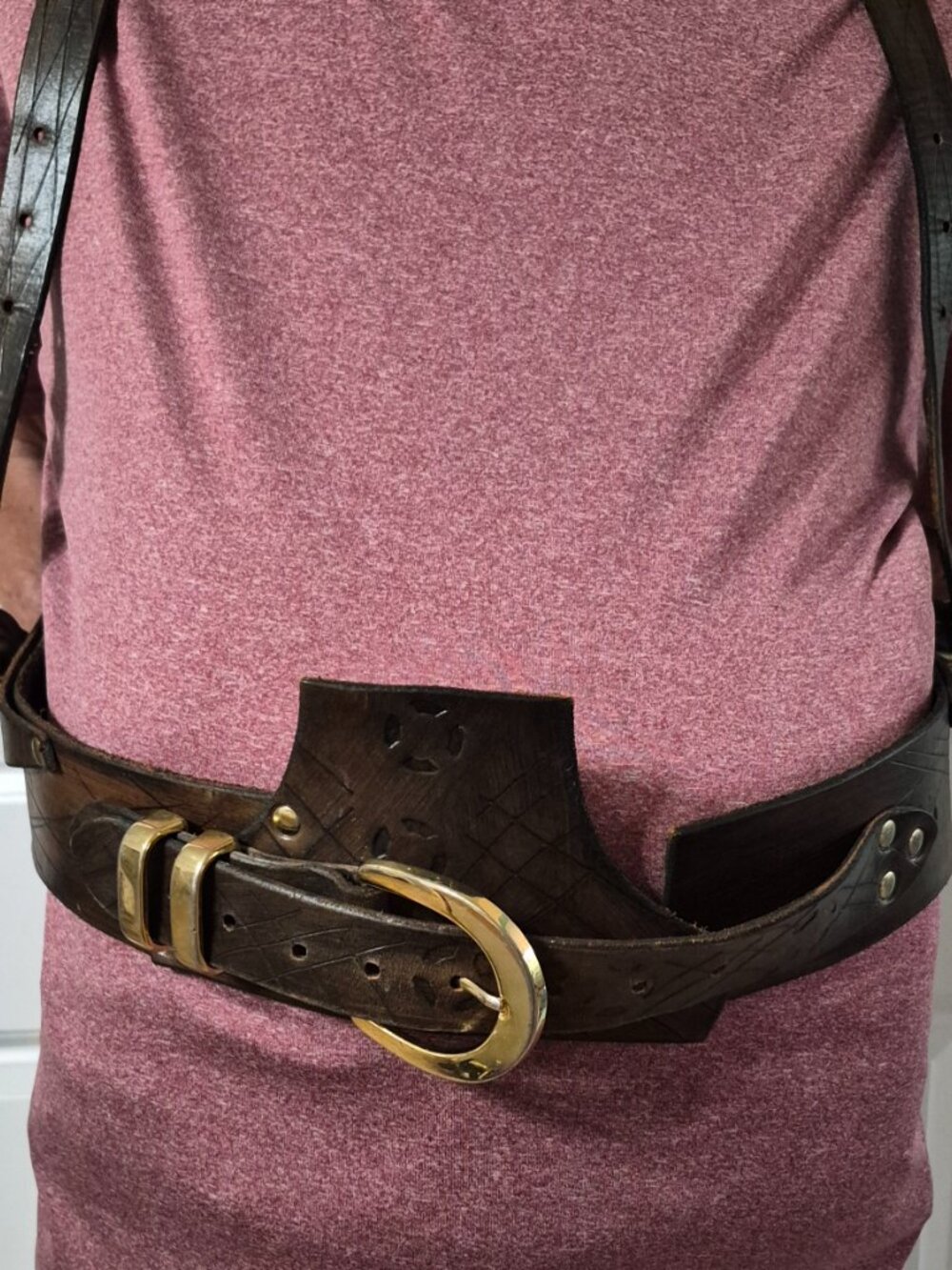 Vintage Steampunk Brown Leather Body Harness & Utility Belt Rig 56" Hand Made